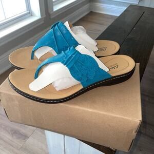 Clarks Laurieann Rae Knotted Sandals Women’s Size 12 New Turquoise Thong NEW